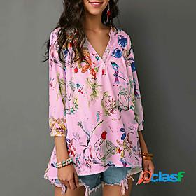 Womens Blouse Shirt Floral Theme Floral V Neck Button Print