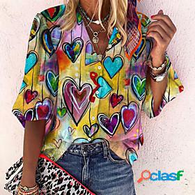 Womens Blouse Shirt Graphic Heart Standing Collar Button