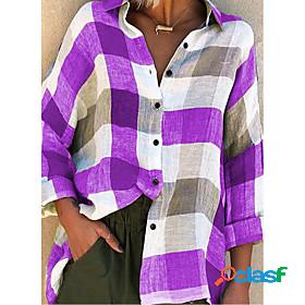 Womens Blouse Shirt Pattern Plaid Check Shirt Collar