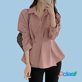 Womens Blouse Shirt Plain Standing Collar Basic Tops Black