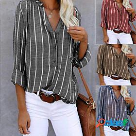 Womens Blouse T shirt Stripe Modern Striped Shirt Collar