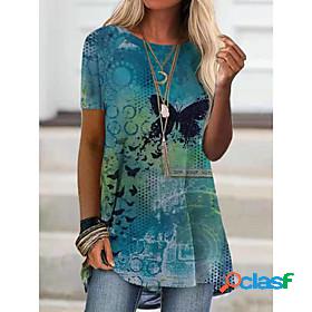 Womens Butterfly T shirt Dress Butterfly Animal Print Round