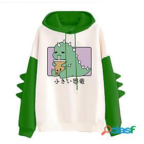 Womens Cartoon Color Block Dinosaur Hoodie Sweatshirt