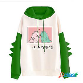 Womens Cartoon Color Block Dinosaur Hoodie Sweatshirt