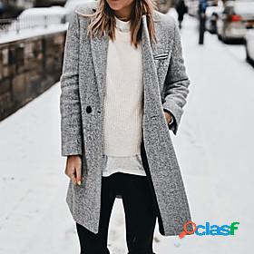 Womens Coat Fall Daily Long Coat Notch lapel collar Single