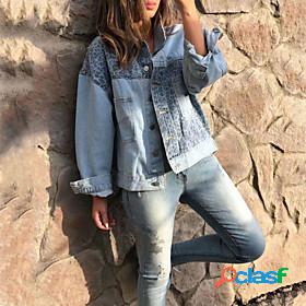 Womens Denim Jacket Fall Winter Daily Regular Coat Warm