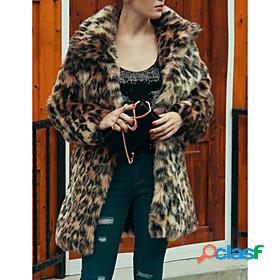 Womens Faux Fur Coat Fall Winter Daily Long Coat V Neck