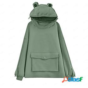 Womens Frog Animal Hoodie Pullover Zipper Front Pocket