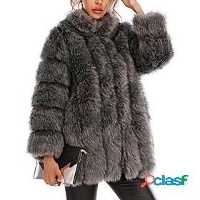 Womens Fur Coat Winter Wedding Going out Regular Coat Stand