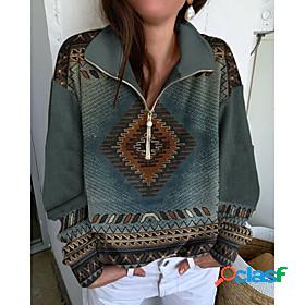 Womens Geometric Tribal Sweatshirt Pullover Quarter Zip
