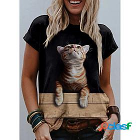 Womens Going out 3D Cat T shirt Cat Graphic 3D Print Round