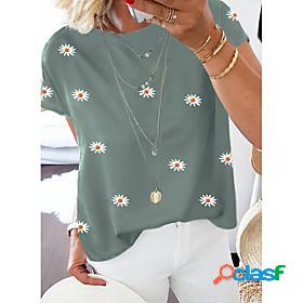 Womens Going out Blouse Floral Daisy Print Round Neck Basic