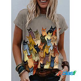 Womens Going out Painting T shirt Cat Graphic Print Round