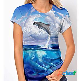 Womens Holiday T shirt 3D Printed Painting Scenery Round