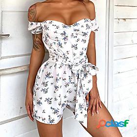 Womens Jumpsuit Flower Elastic Waistband Print Active