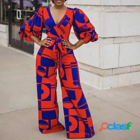 Womens Jumpsuit Print Print Casual Daily V Neck Wide Leg