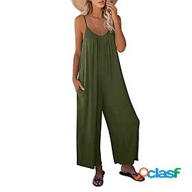 Womens Jumpsuit Solid Color Casual V Neck Wide Leg Daily