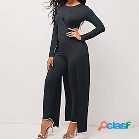 Womens Jumpsuit Solid Colored Cut Out Casual Crew Neck Date