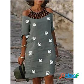 Womens Knee Length Dress A Line Dress Green Black Army Green