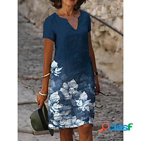 Womens Knee Length Dress A Line Dress Green Blue Short