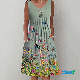 Womens Knee Length Dress Shift Dress Green Blue Light Green