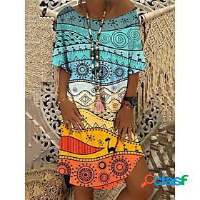 Womens Knee Length Dress Shift Dress Short Sleeve Pattern