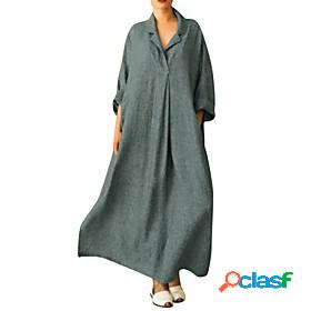 Womens Loose Maxi long Dress Long Sleeve Solid Color Spring