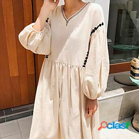 Womens Maxi long Dress A Line Dress Black Apricot 3/4 Length