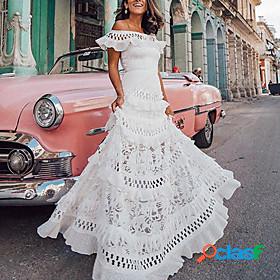 Womens Maxi long Dress A Line Dress Black White Short Sleeve