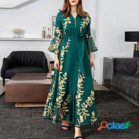 Womens Maxi long Dress A Line Dress Green 3/4 Length Sleeve