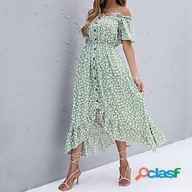 Womens Maxi long Dress A Line Dress Green White Black Short