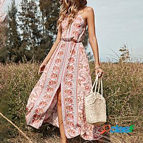 Womens Maxi long Dress A Line Dress Pink Sleeveless Backless