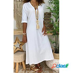 Womens Maxi long Dress A Line Dress White Gray Red Half
