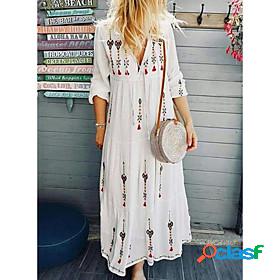 Womens Maxi long Dress Shift Dress 3/4 Length Sleeve Print