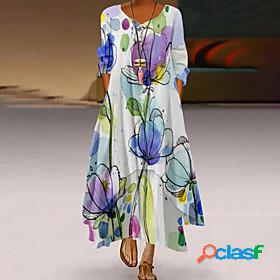Womens Maxi long Dress Shift Dress Blue White Black Pink 3/4
