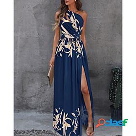 Womens Maxi long Dress Shift Dress Blue flower White