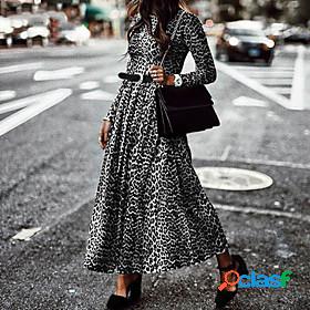 Womens Maxi long Dress Swing Dress Brown leopard Grey
