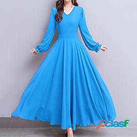 Womens Midi Dress A Line Dress Blue Black Red Long Sleeve