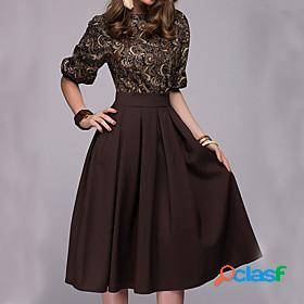 Womens Midi Dress A Line Dress Blue Brown Half Sleeve Ruched