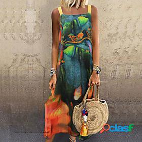 Womens Midi Dress Shift Dress Green Sleeveless Print Print