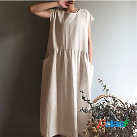 Womens Midi Dress Shift Dress White Black Gray Dark Green