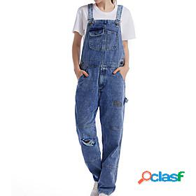 Womens Overall Solid Color Pocket Casual Square Neck Street