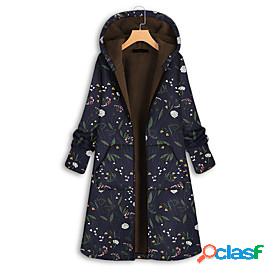 Womens Parka Long Coat Regular Fit Jacket Floral Yellow