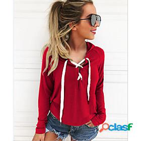 Womens Plain Hoodie Sweatshirt Lace up Daily Sports Basic