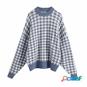 Womens Pullover Sweater Houndstooth Classic Style Check