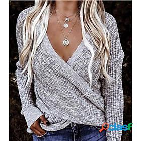 Womens Pullover Sweater Solid Color Leopard Criss Cross