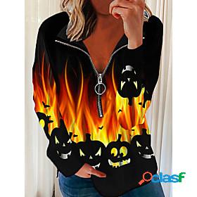 Womens Pumpkin Flame Sweatshirt Pullover Quarter Zip Print