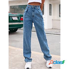 Womens Retro Vintage Basic Jeans Full Length Pants Solid