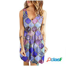 Womens Short Mini Dress Shift Dress Green Purple Light Green