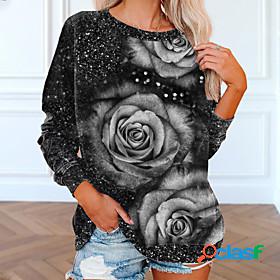 Womens Sparkly Flower Glittery Sweatshirt Pullover Print 3D